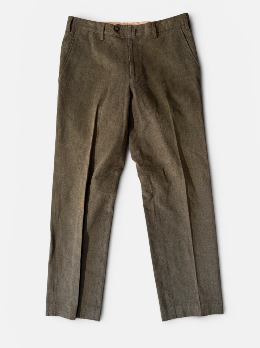 Loro Piana mens 30x28 dark green cotton flat front straight leg trouser pants
